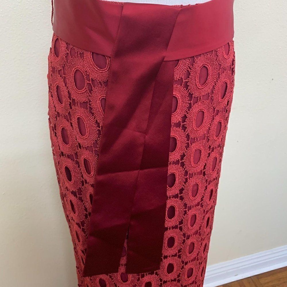 St. John Soutache Column Long Feminine Croquette Lace Maxi Skirt 4 Red Burgundy - Picture 5 of 14